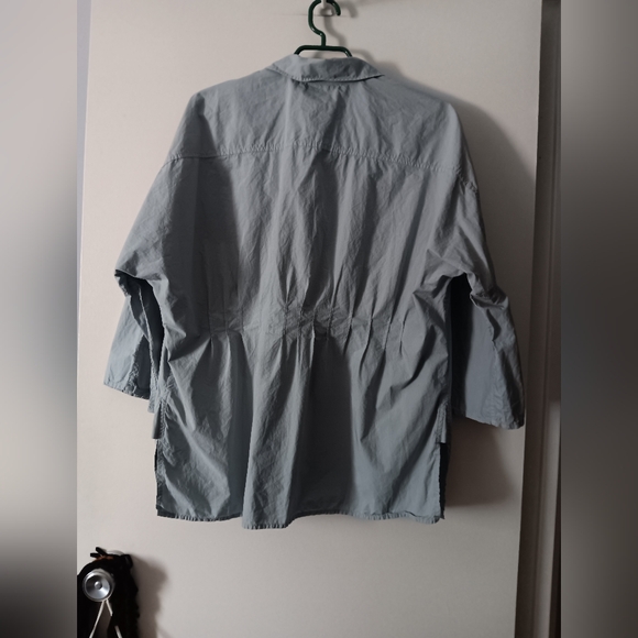 OSKA Blue Cotton Drape Front Button Up Shirt II L / XL - Picture 3 of 6